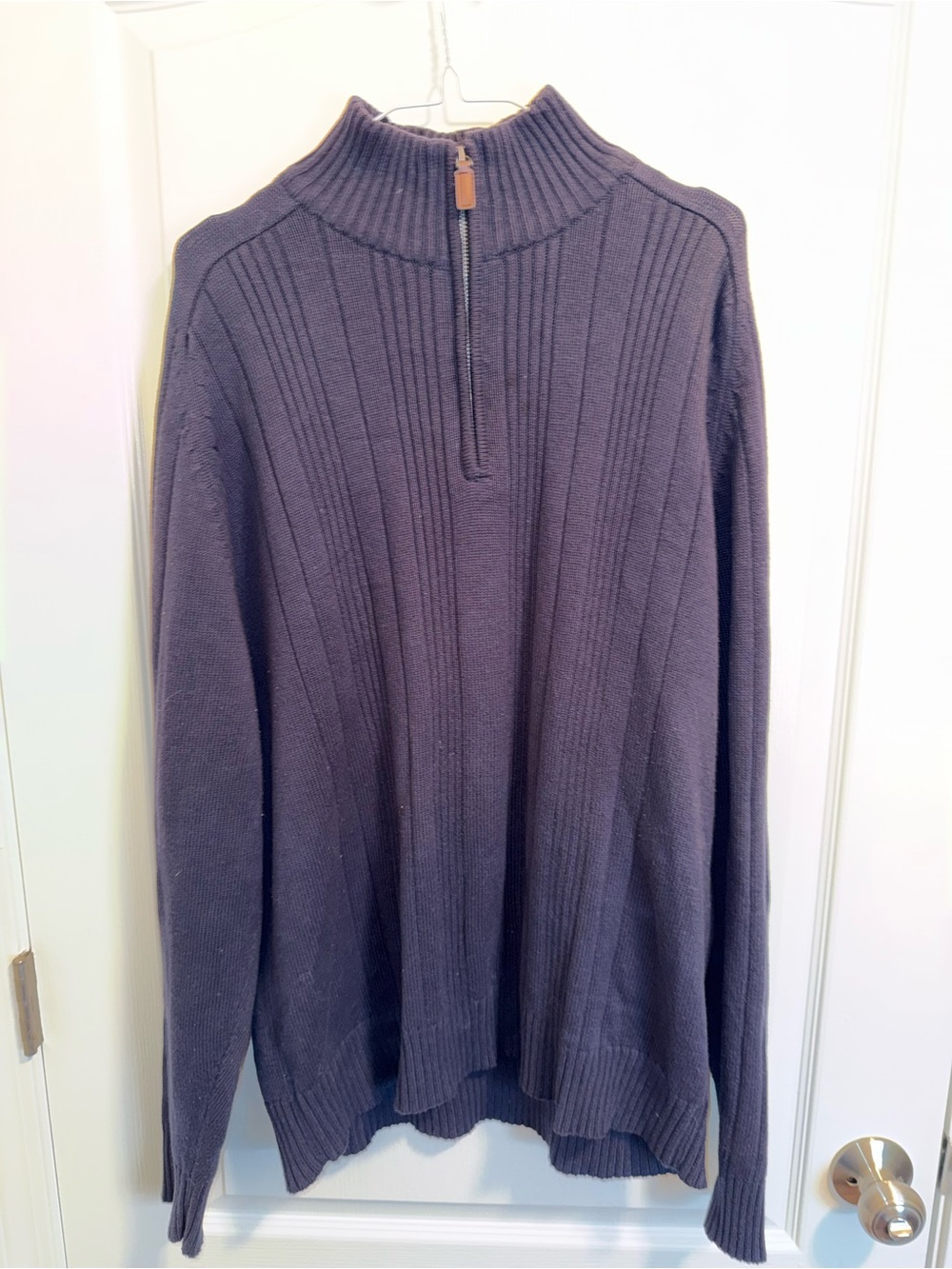 Oscar de la Renta Vintage Navy Ribbed Quarter-Zip Sweater in Size XXL